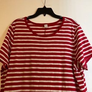 Plus Red and White Striped T Shirt Shift Dress
